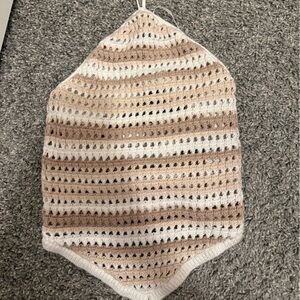 Abercrombie & Fitch Striped Crochet Halter Top - White and Tan